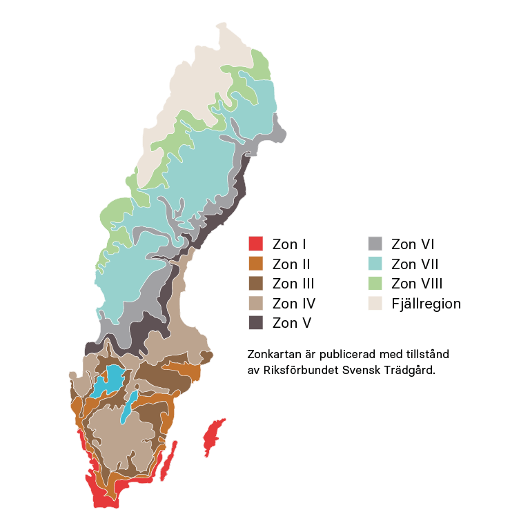 Karta &ouml;ver Sveriges v&auml;xtzoner